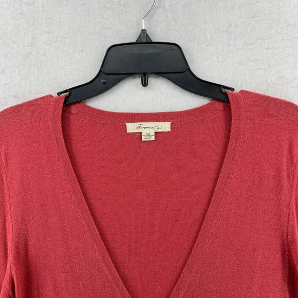 Forever 21 Cardigan Womens L Red V Neck Button Front Pockets Sweater Knit Ribbed - Picture 6 of 10